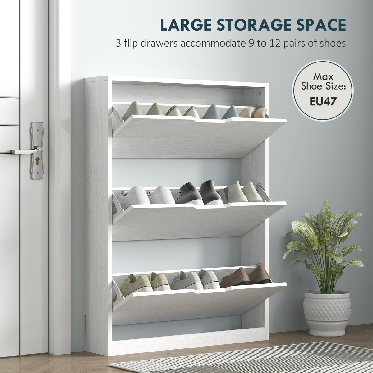 Narrow Shoe Cabinet with 3 Flip Drawers – 31"W x 43"H