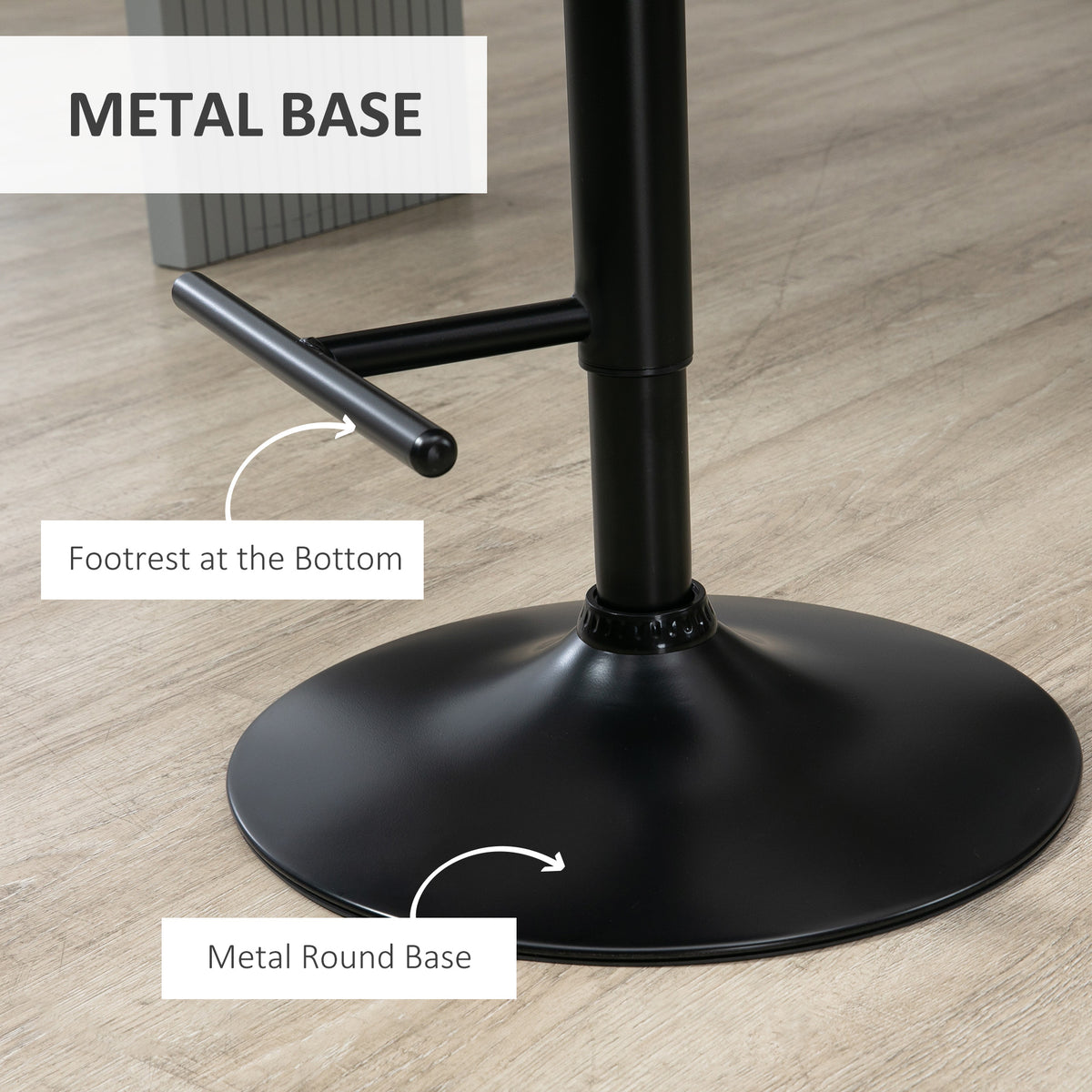 PU Leather Swivel Bar Height Stools with Wood Back, Adjustable, Set of 2, Black