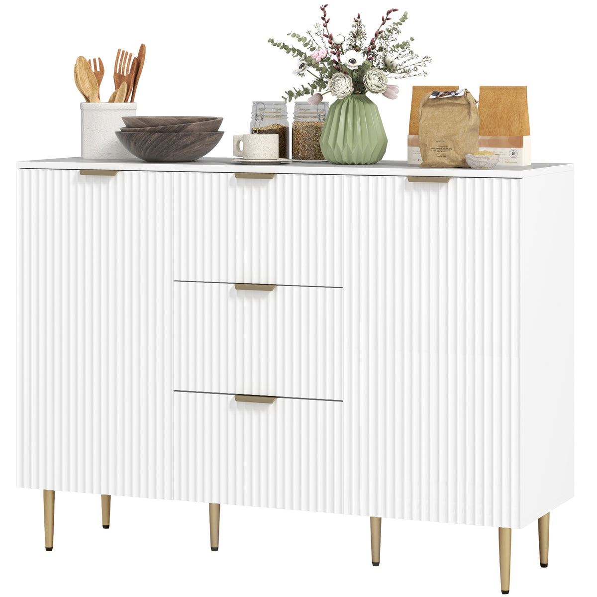 Sideboard Buffet Cabinet with 3 Drawers and Adjustable Shelves – 47"W x 35"H
