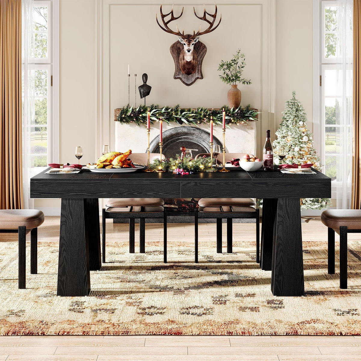 Modern Kitchen Table, 63" Dining Table Dinner Table for 4-6