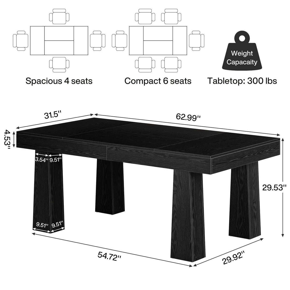 Modern Kitchen Table, 63" Dining Table Dinner Table for 4-6