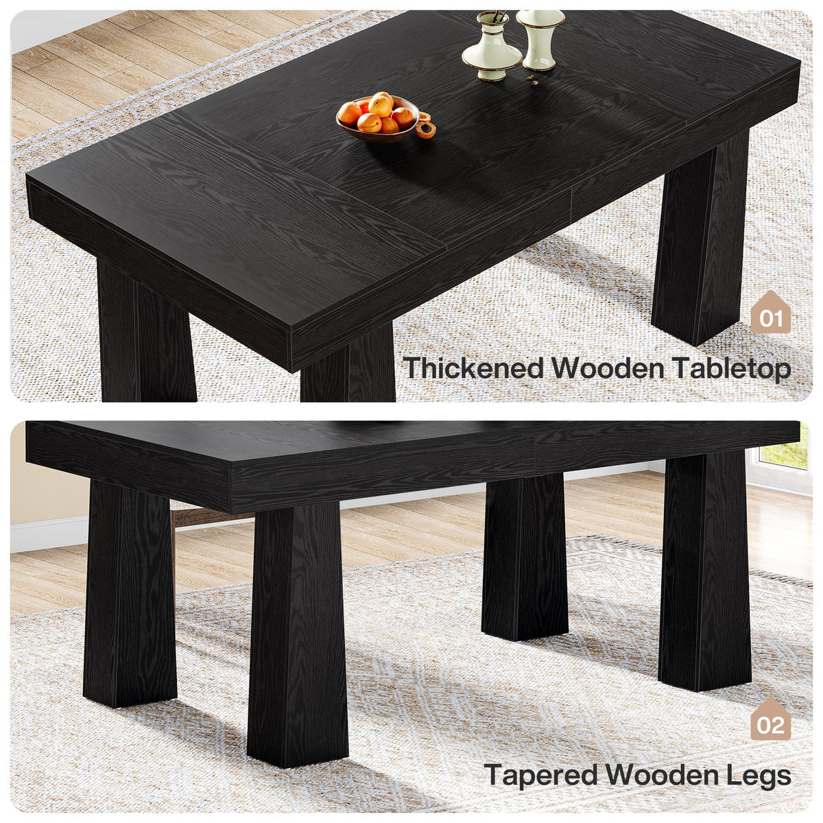 Modern Kitchen Table, 63" Dining Table Dinner Table for 4-6
