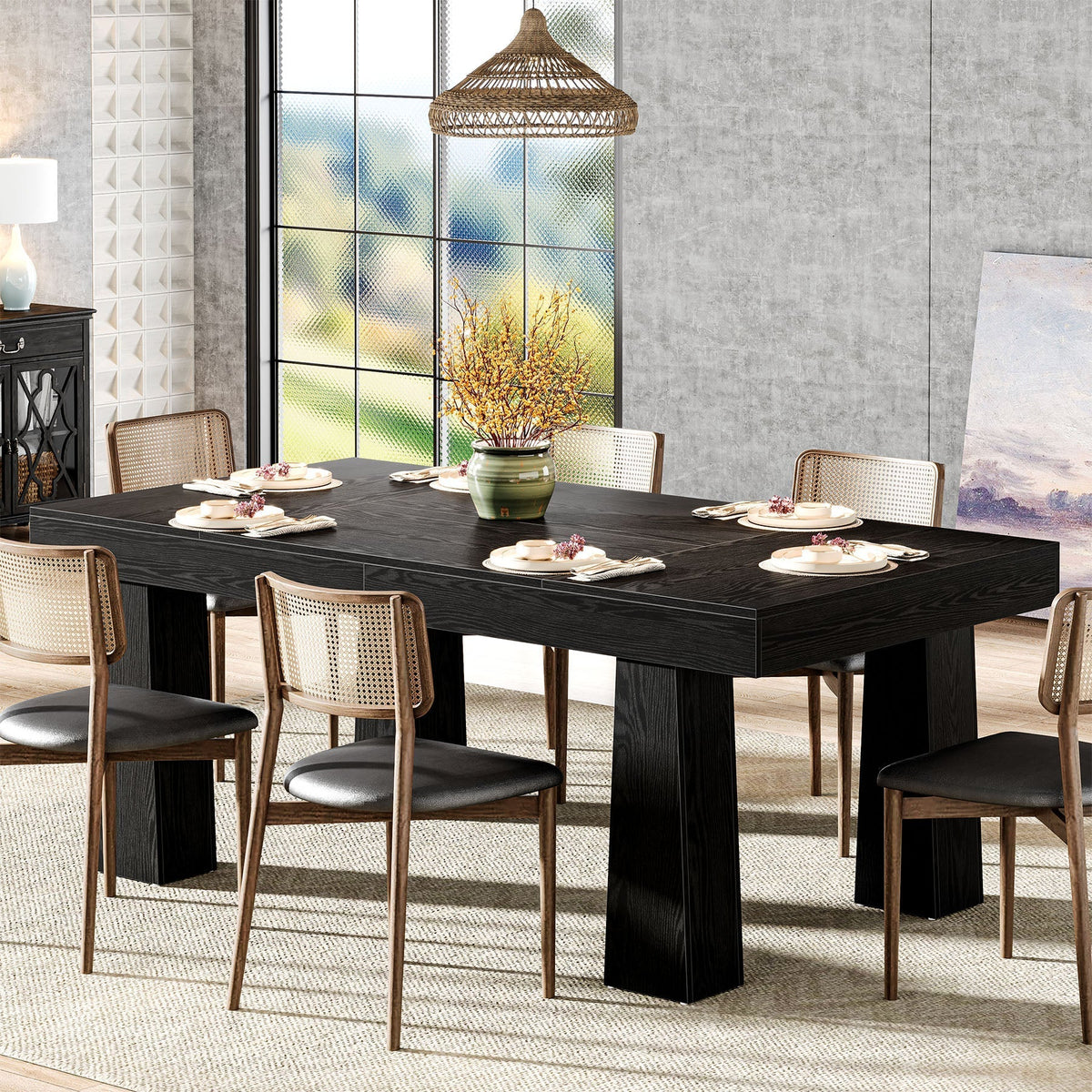 Modern Kitchen Table, 63" Dining Table Dinner Table for 4-6