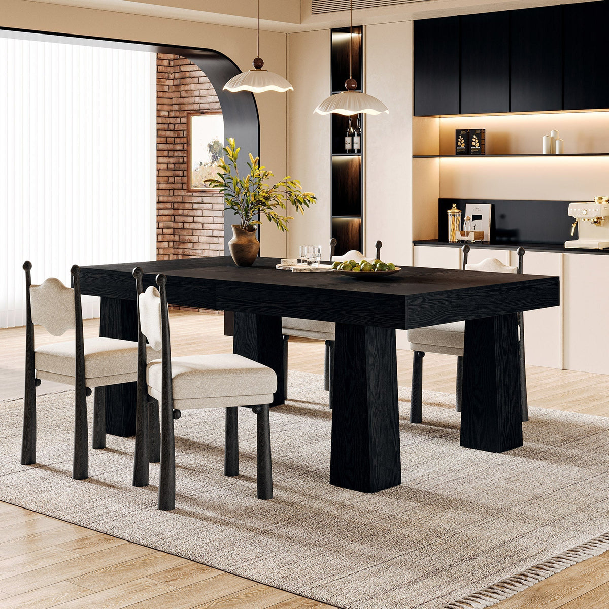 Modern Kitchen Table, 63" Dining Table Dinner Table for 4-6