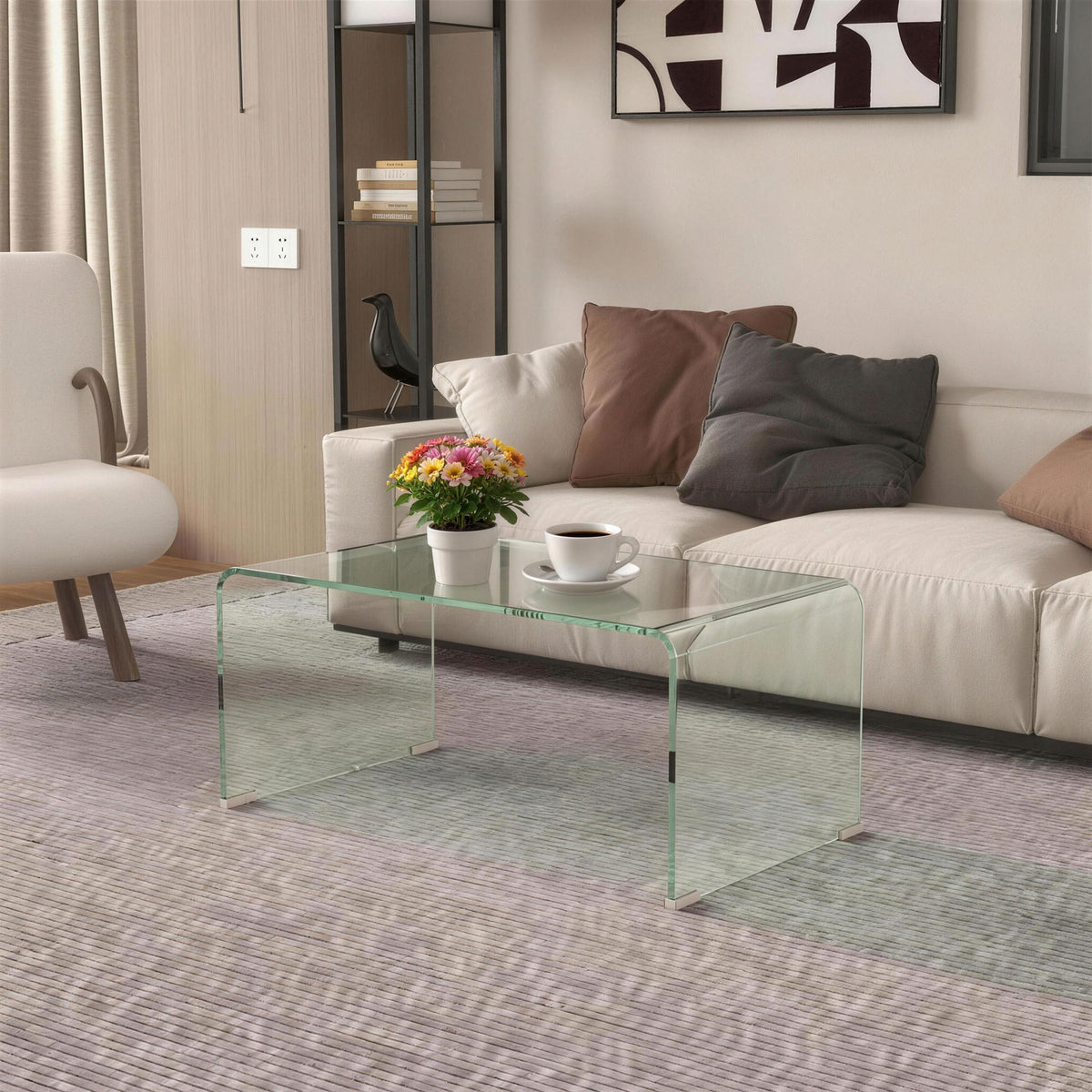 Clear Glass Coffee Table with Safe Rounded Edges