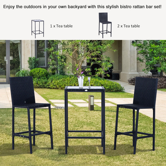 3 Piece Patio Bar Set Wicker Rattan Garden Bistro Set Barstool and Table for Patio Backyard Balcony Poolside