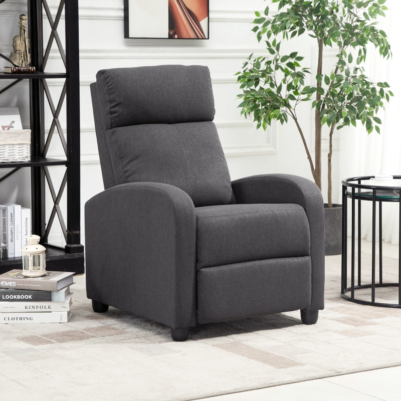 HOMCOM Manual Fabric Recliner Armchair, Padded Single Sofa, Dark Grey