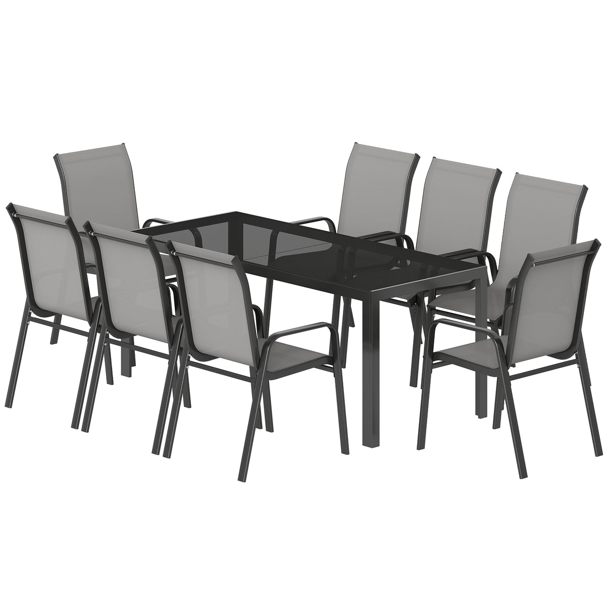 Outdoor Dining Sets for 8 with Stackable Chairs, Patio Dining Set with Glass Top Table for Garden, Patio, Backyard – Light Grey