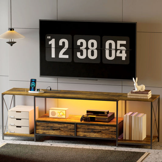 HOMCOM Industrial TV Stand with RGB LED Lights Rustic Brown