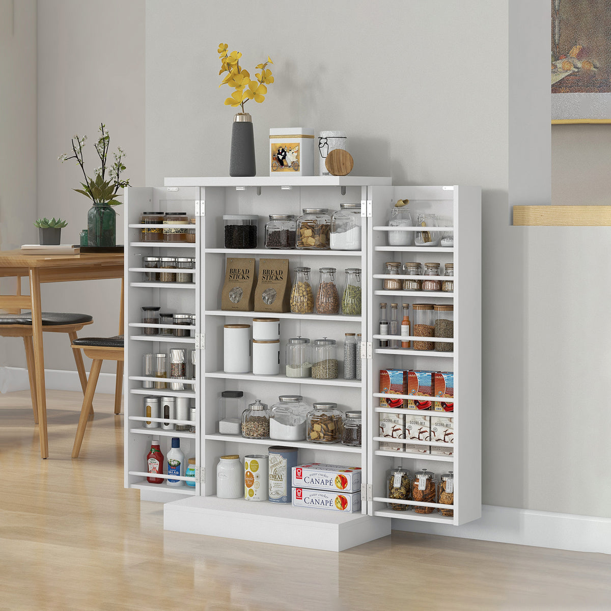 Kitchen Pantry Cabinet with 5-Tier Shelving and 12 Spice Racks – 24"W x 41"H