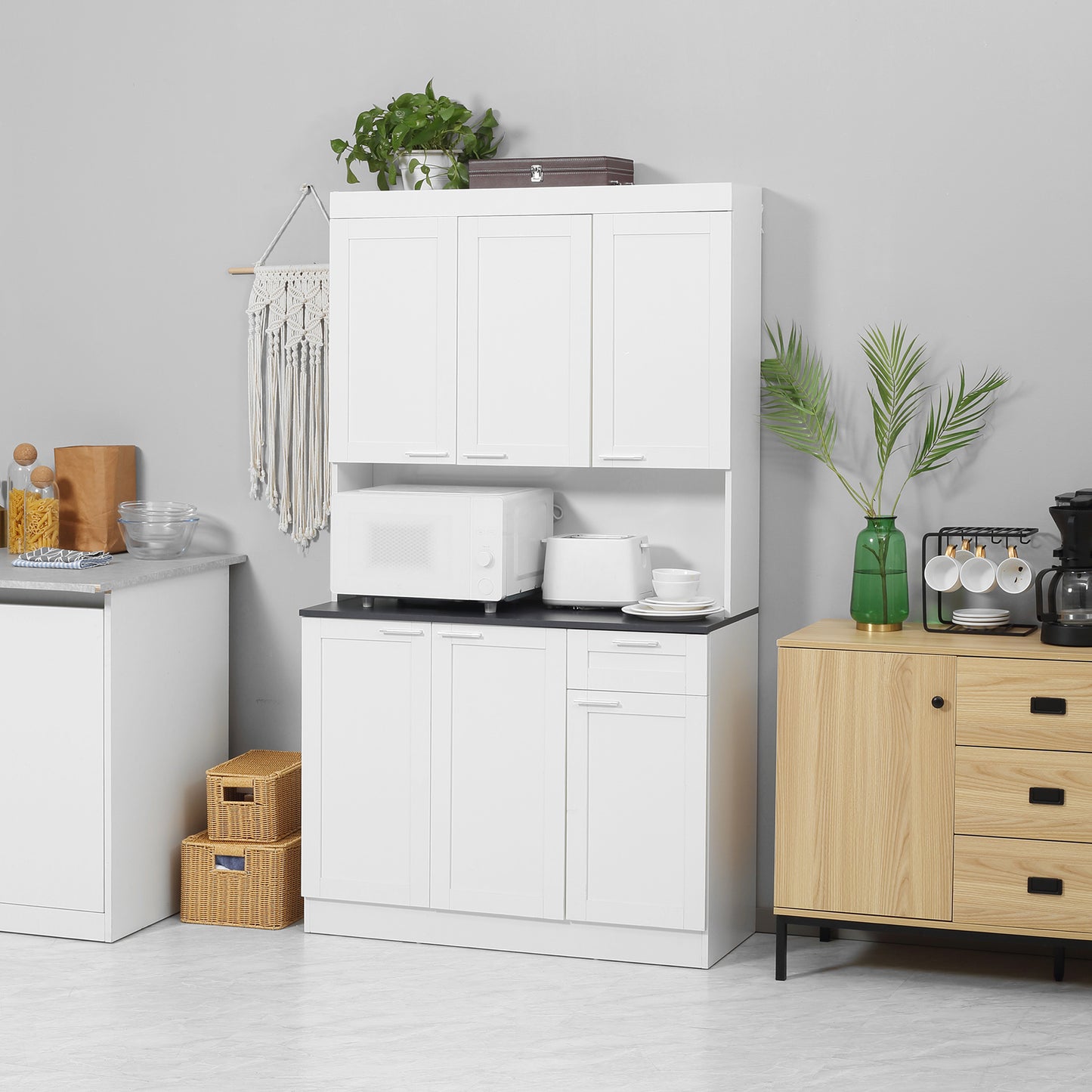 HOMCOM 71" Kitchen Pantry Cabinet High Gloss White