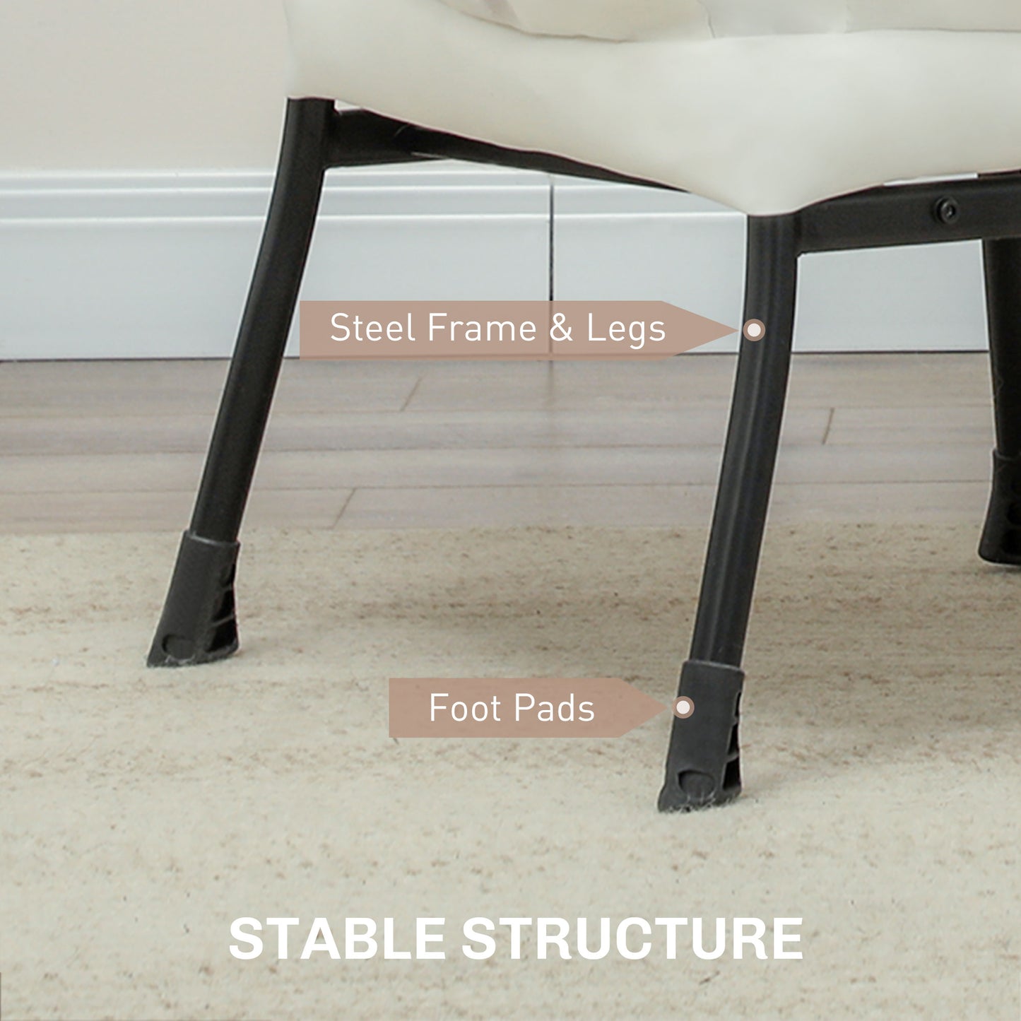 HOMCOM Modern Cream White Accent Armchair with Side Pockets & Steel Legs