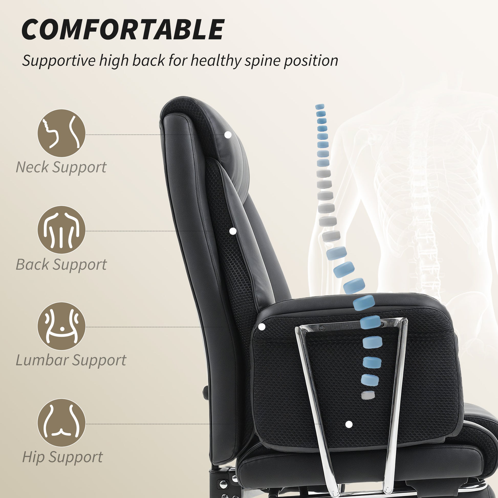 HOMCOM Executive Reclining Office Chair: Overstuffed PU Leather, Footrest, Swivel Wheels