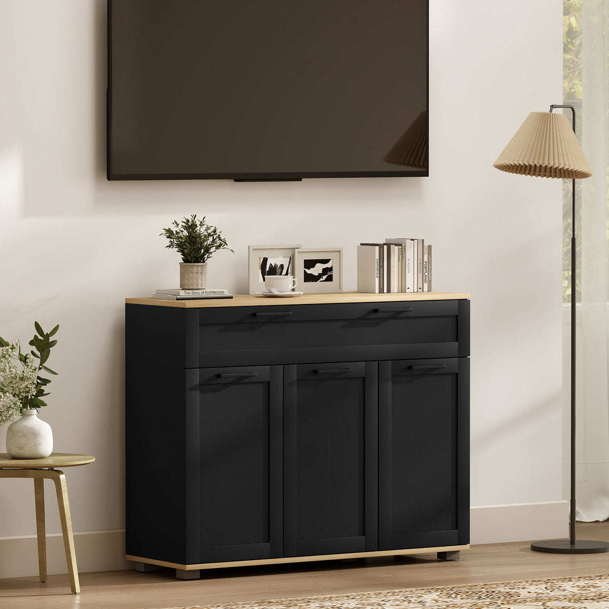 Modern Coffee Bar Cabinet with Wide Drawer – 39"W x 31"H