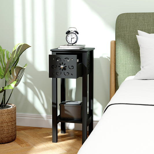 HOMCOM Modern Black Nightstand Set of 2 with Drawer & Open Shelf