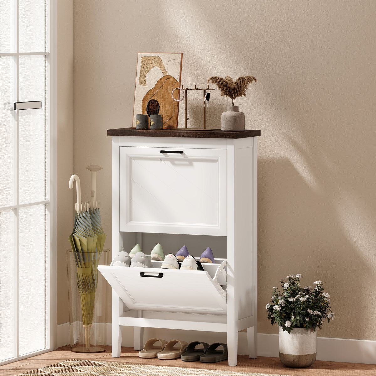 Shoe Cabinet with 2 Flip Drawers – 24"W x 38"H