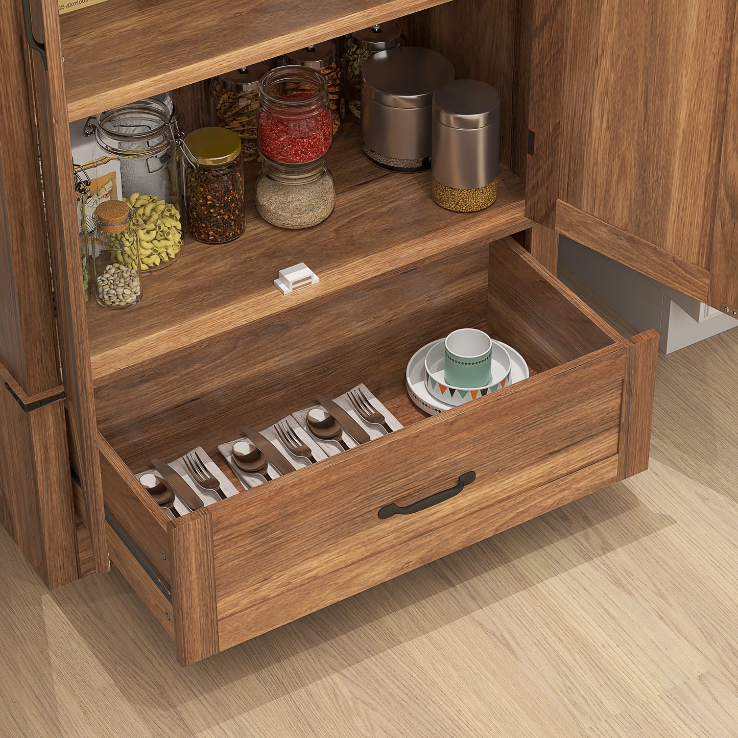 HOMCOM 72" Farmhouse Pantry Cabinet with Adjustable Shelves, Brown