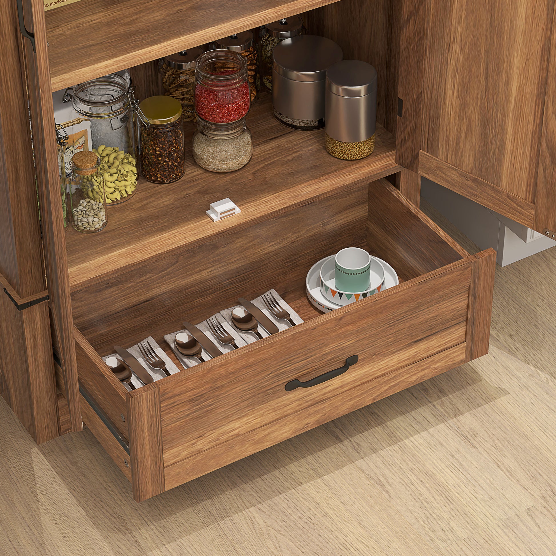 HOMCOM 72" Farmhouse Pantry Cabinet with Adjustable Shelves, Brown