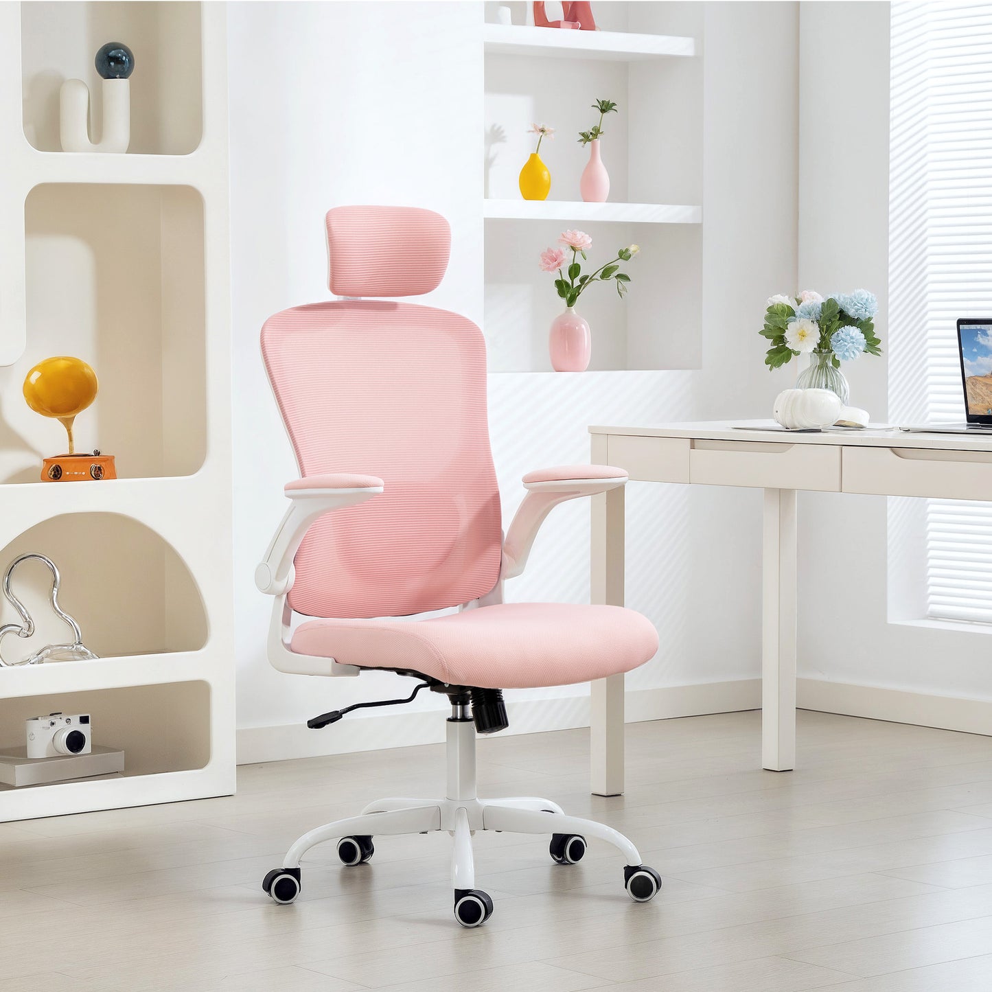 Ergonomic Mesh Office Chair: Adjustable Headrest, 4D Lumbar Support, Flip-Up Armrests