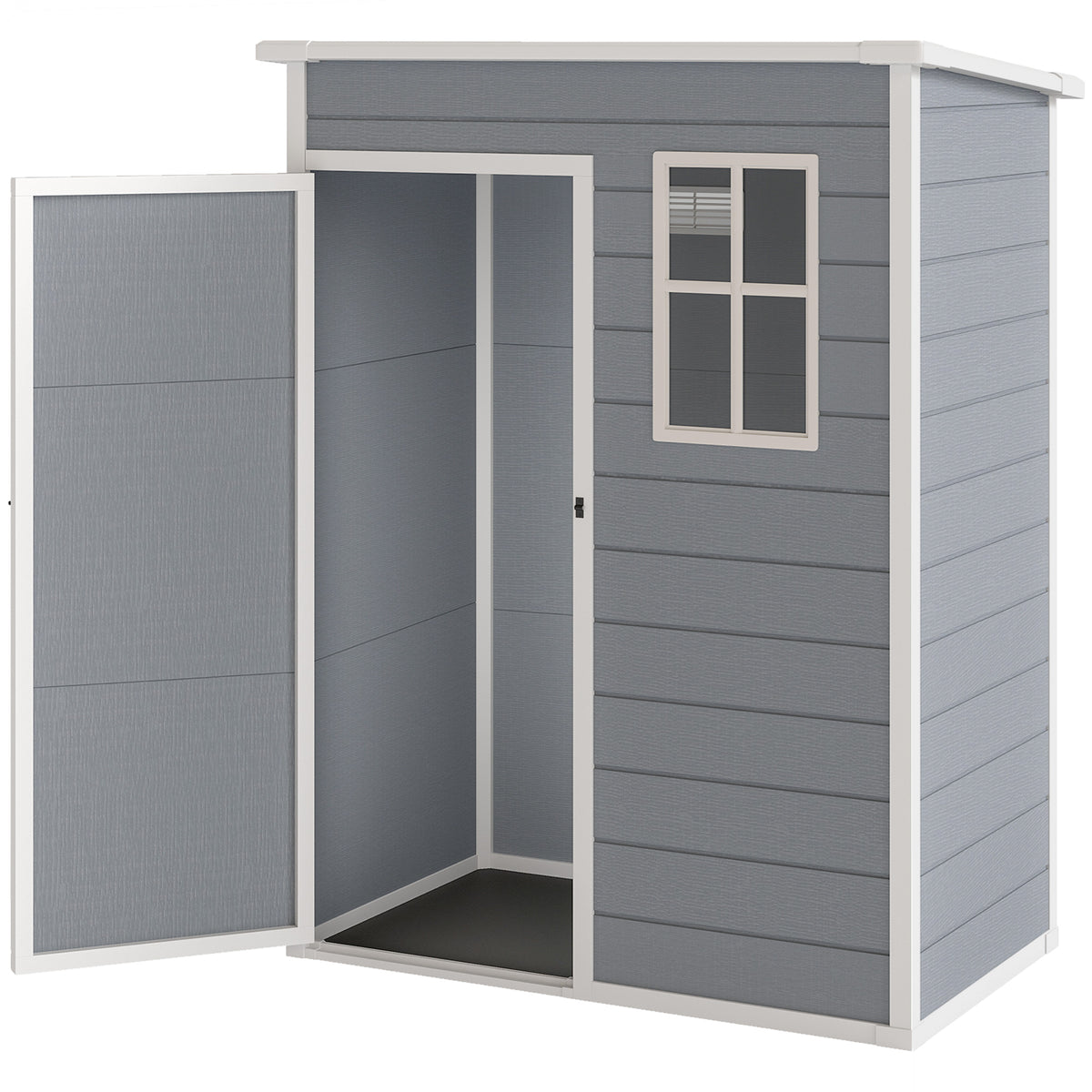5 x 3FT Garden Shed with Floor, Outdoor Storage Shed with Lockable Door, Window and Vent for Backyard, Patio – Grey