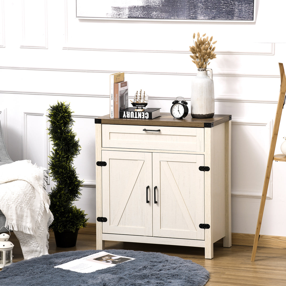 Sideboard Buffet Cabinet with 2 Rustic Barn Doors and Drawer – 30"W x 33"H