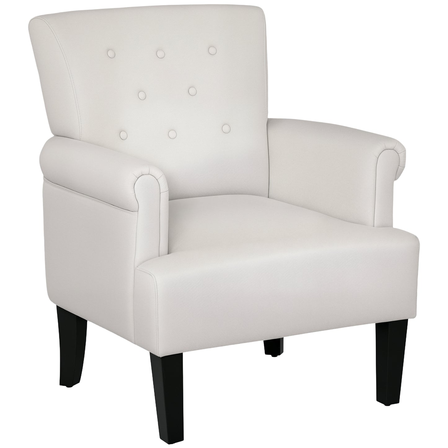 HOMCOM Elegant Cream Fabric Accent Armchair with Rolled Arms Wood Legs