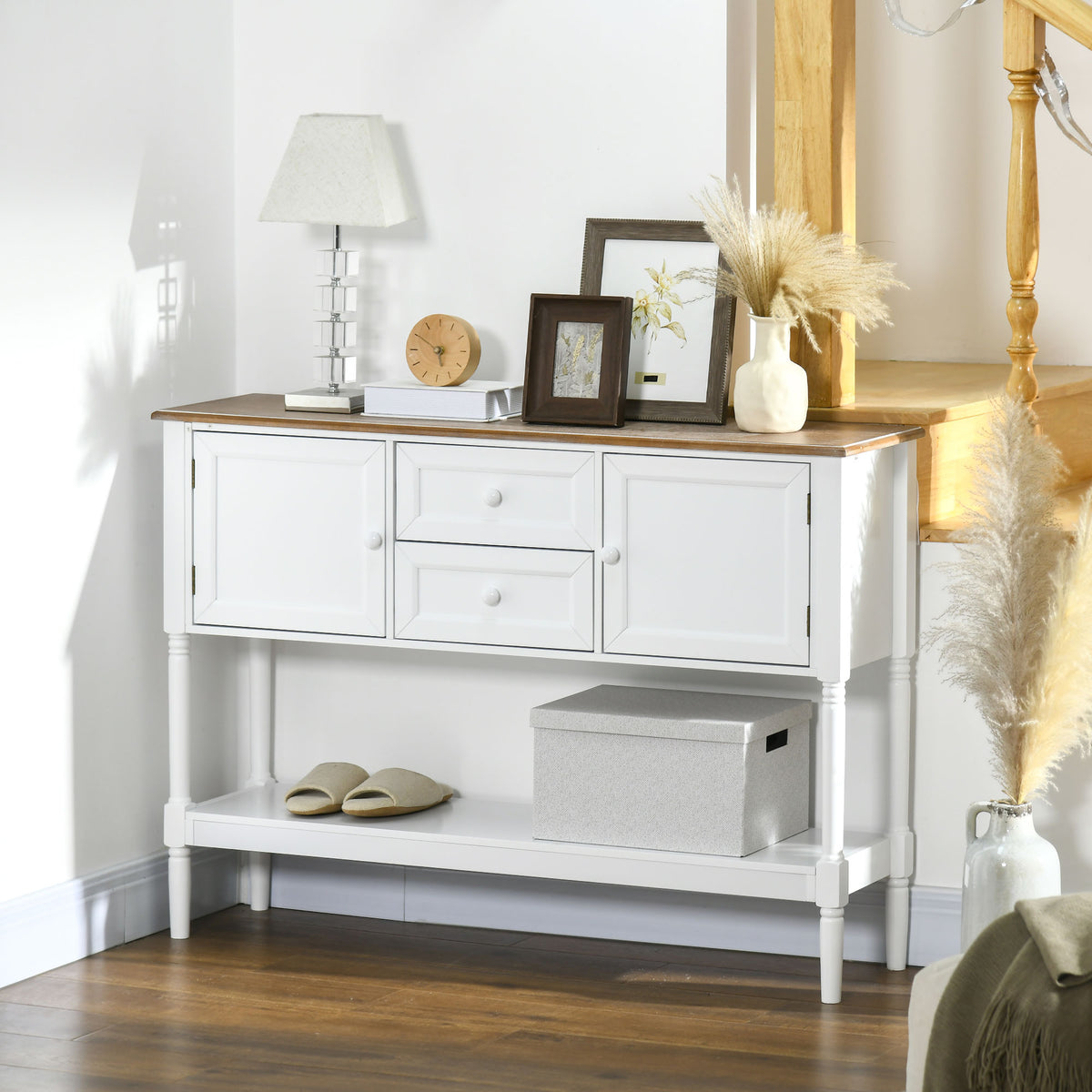 Vintage Console Table with 2 Drawers & Cabinets