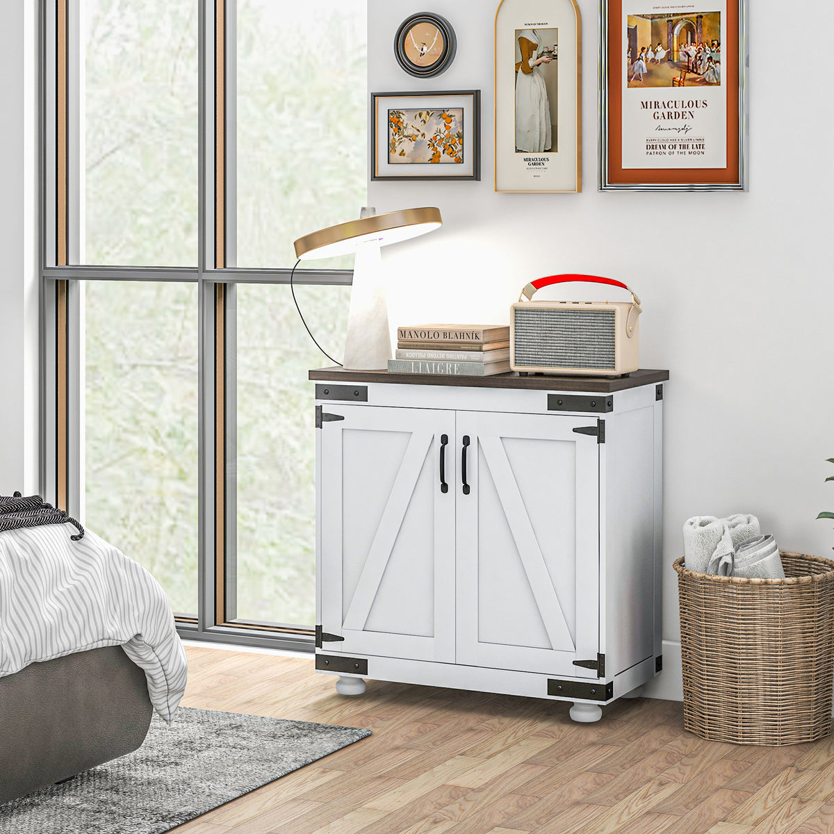 Kitchen Storage Cabinet with Barn Door and Adjustable Shelves – 31"W x 31"H