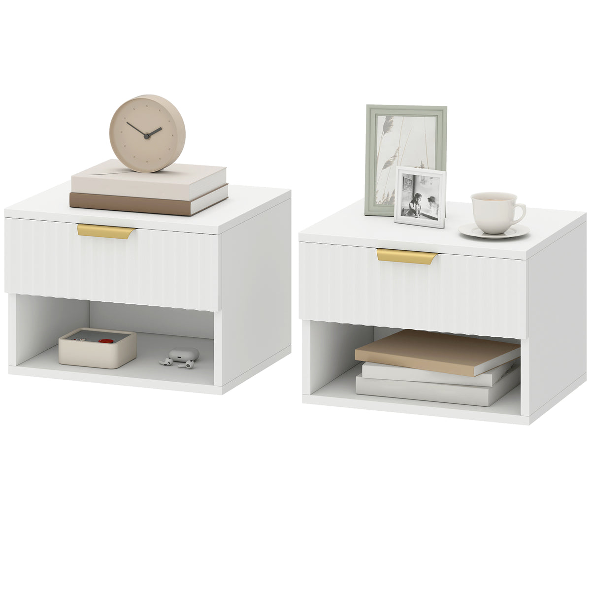 Floating Nightstands with Drawer and Open Shelf, Set of 2 – 16"W x 11"H