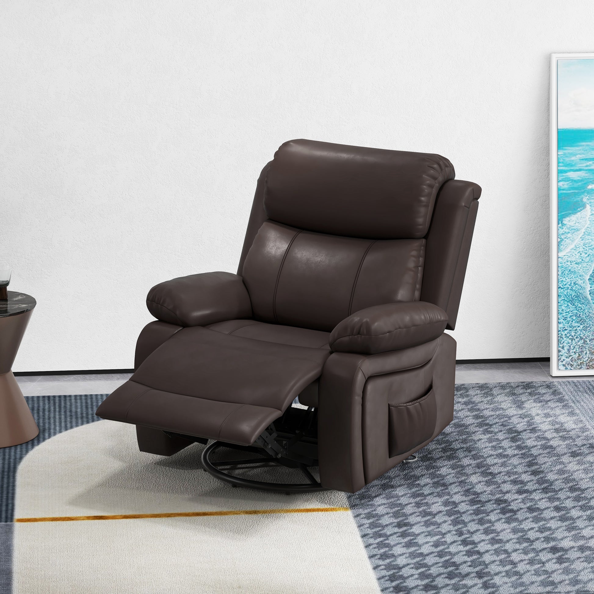 HOMCOM Brown PU Leather Massage Recliner Swivel Rocking Chair