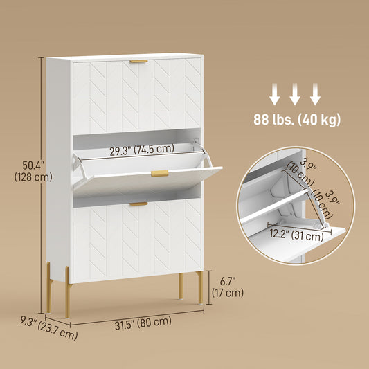 Shoe Cabinet with 3 Flip Drawers – 31"W x 50"H