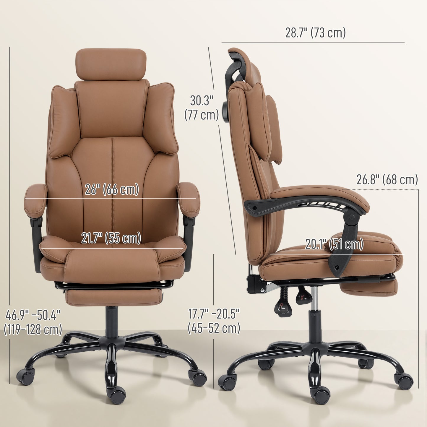 HOMCOM Executive Reclining Office Chair, Pet-Friendly Fabric, Footrest, Swivel Wheels, Brown