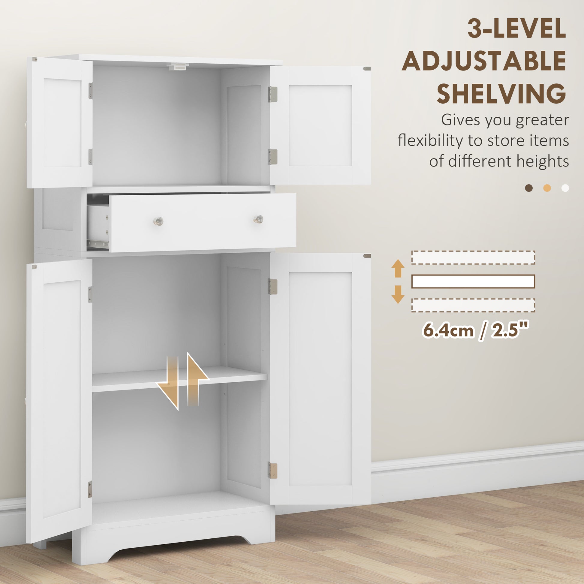 HOMCOM Modern Kitchen Cabinet 4‑Door With Drawer, Adjustable Shelf White