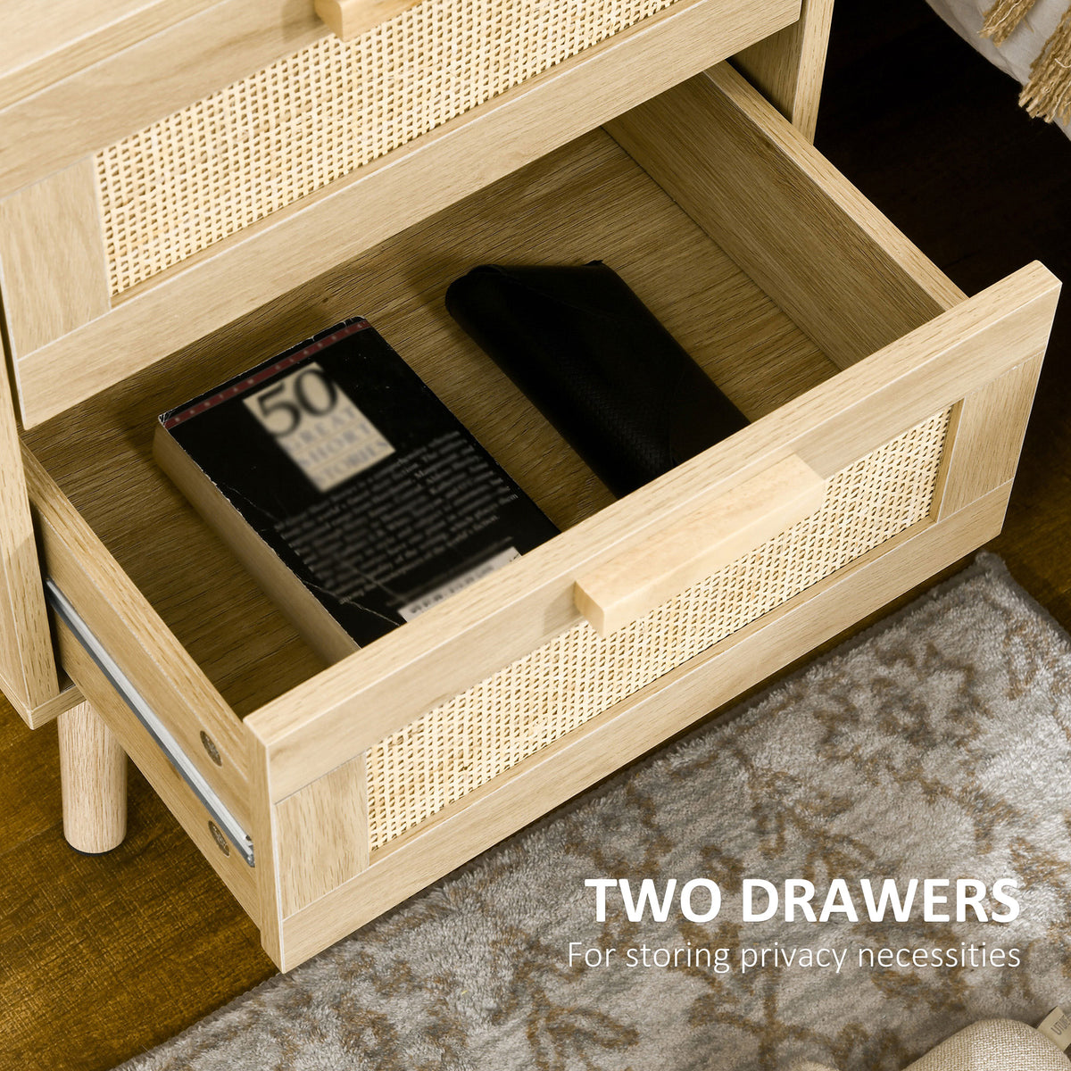 Boho Nightstands with 2 Drawers, Set of 2 – 16"W x 22"H