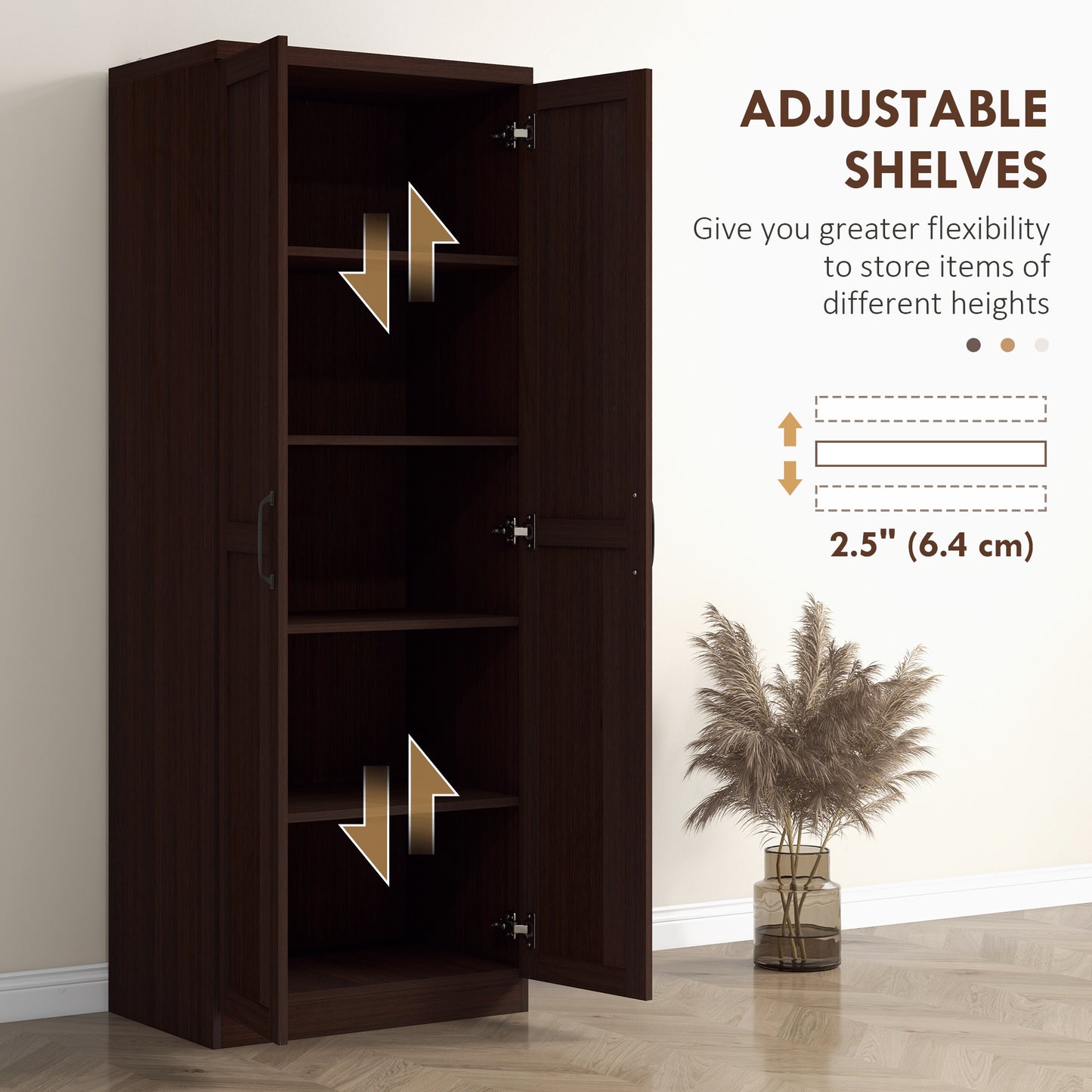HOMCOM 63" 5-Tier Kitchen Pantry Cabinet Dark Brown
