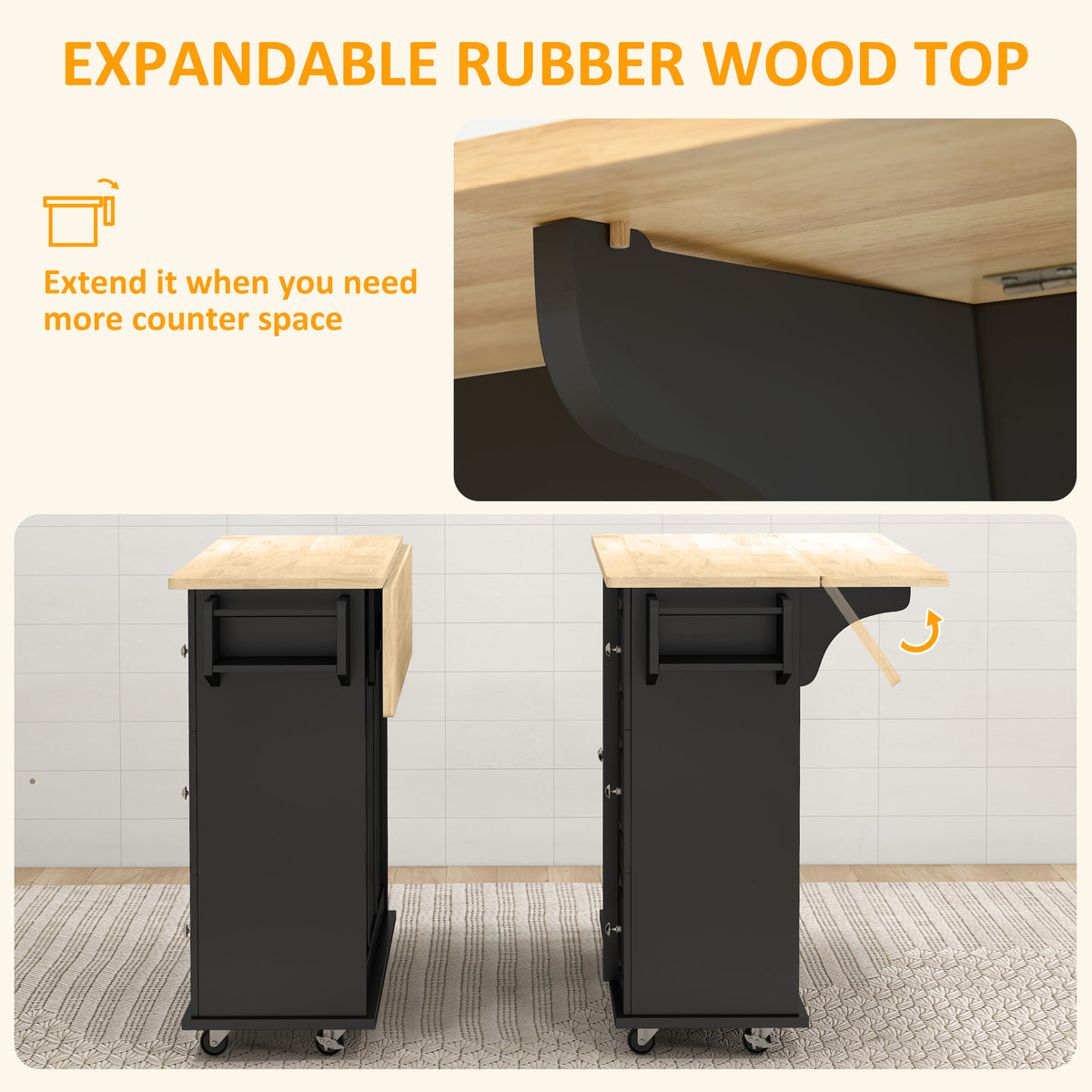 Kitchen Cart with Drop Leaf – 45"W x 36"H