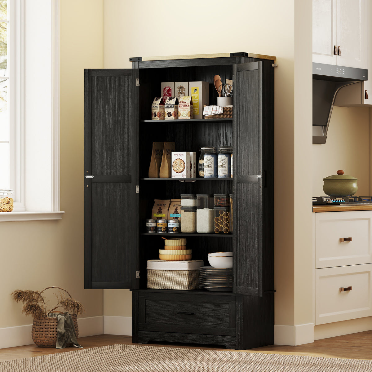 Tall Farmhouse Kitchen Pantry Cabinet with 2 Doors – 31"W x 69"H