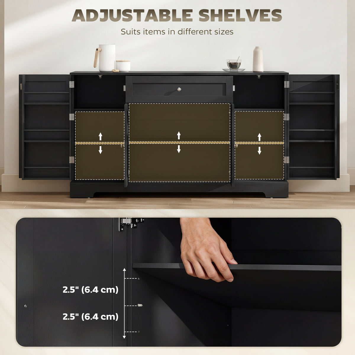 Modern Kitchen Storage Cabinet with Drawer – 55"W x 31"H