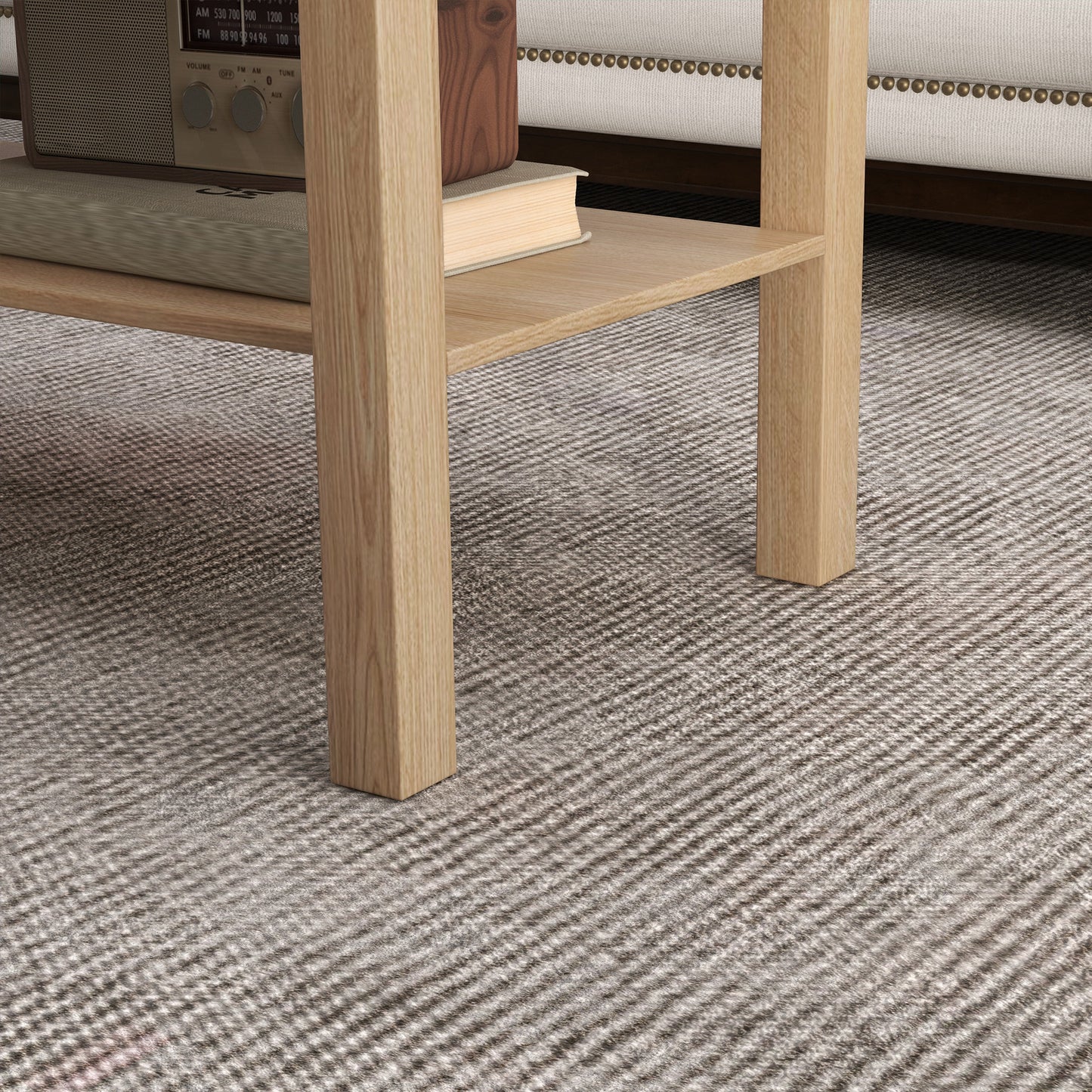 HOMCOM 2-Tier Rectangular Coffee Table with Storage Shelf, Natural Wood Finish