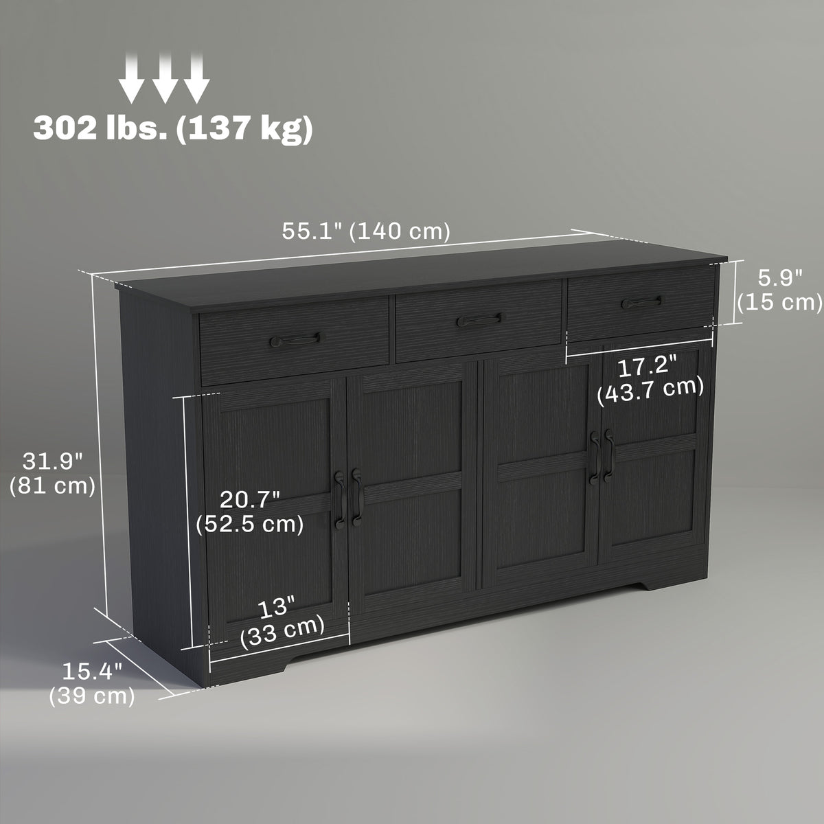 Sideboard Buffet Cabinet with Storage – 55"W x 32"H
