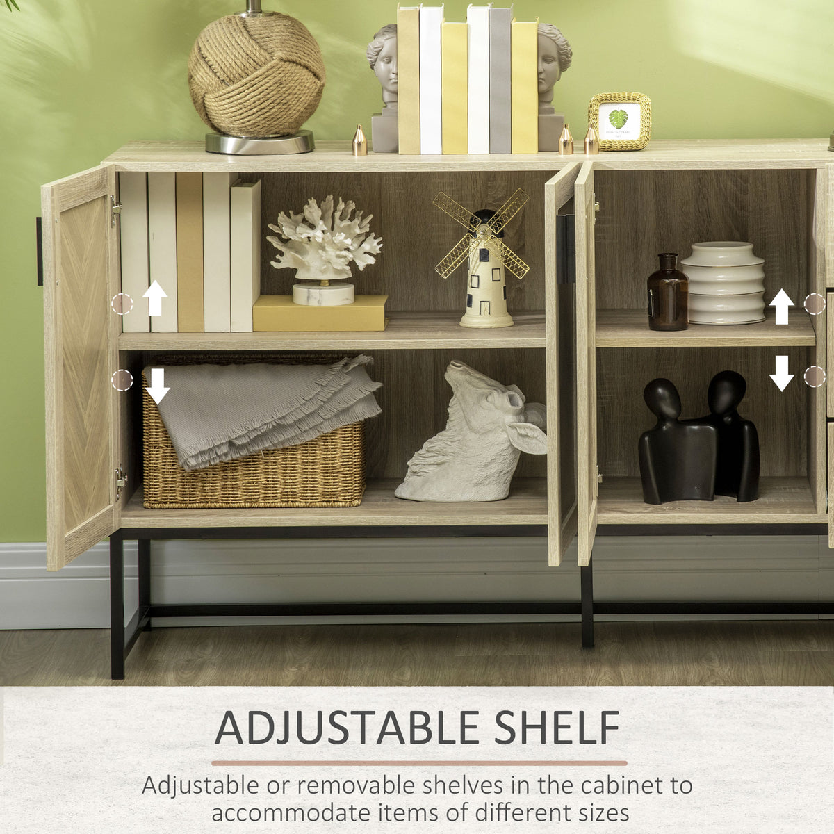 Buffet Cabinet with Drawers and Adjustable Shelves – 62"W x 34"H