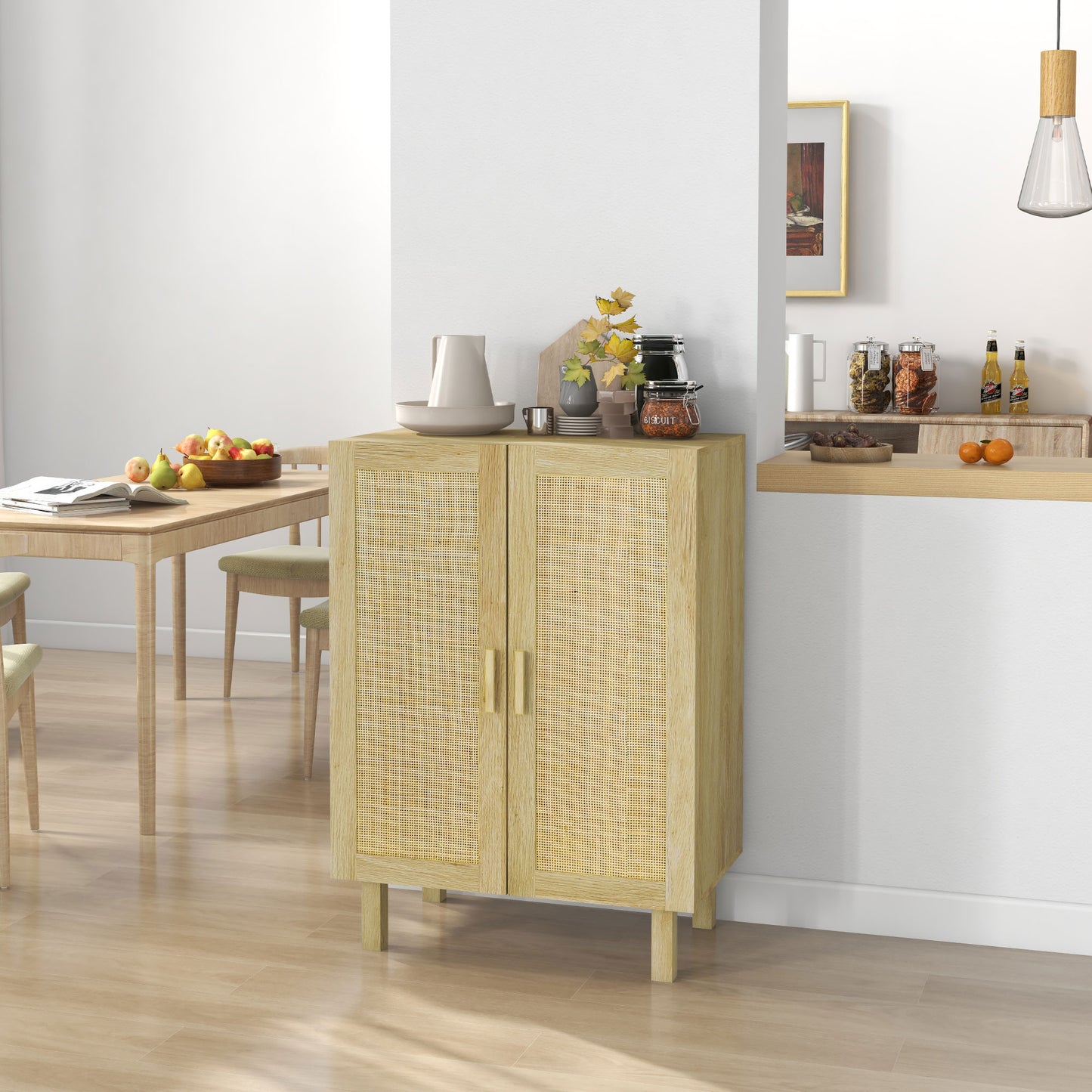 Boho Sideboard Natural with Rattan Doors and Adjustable Shelves