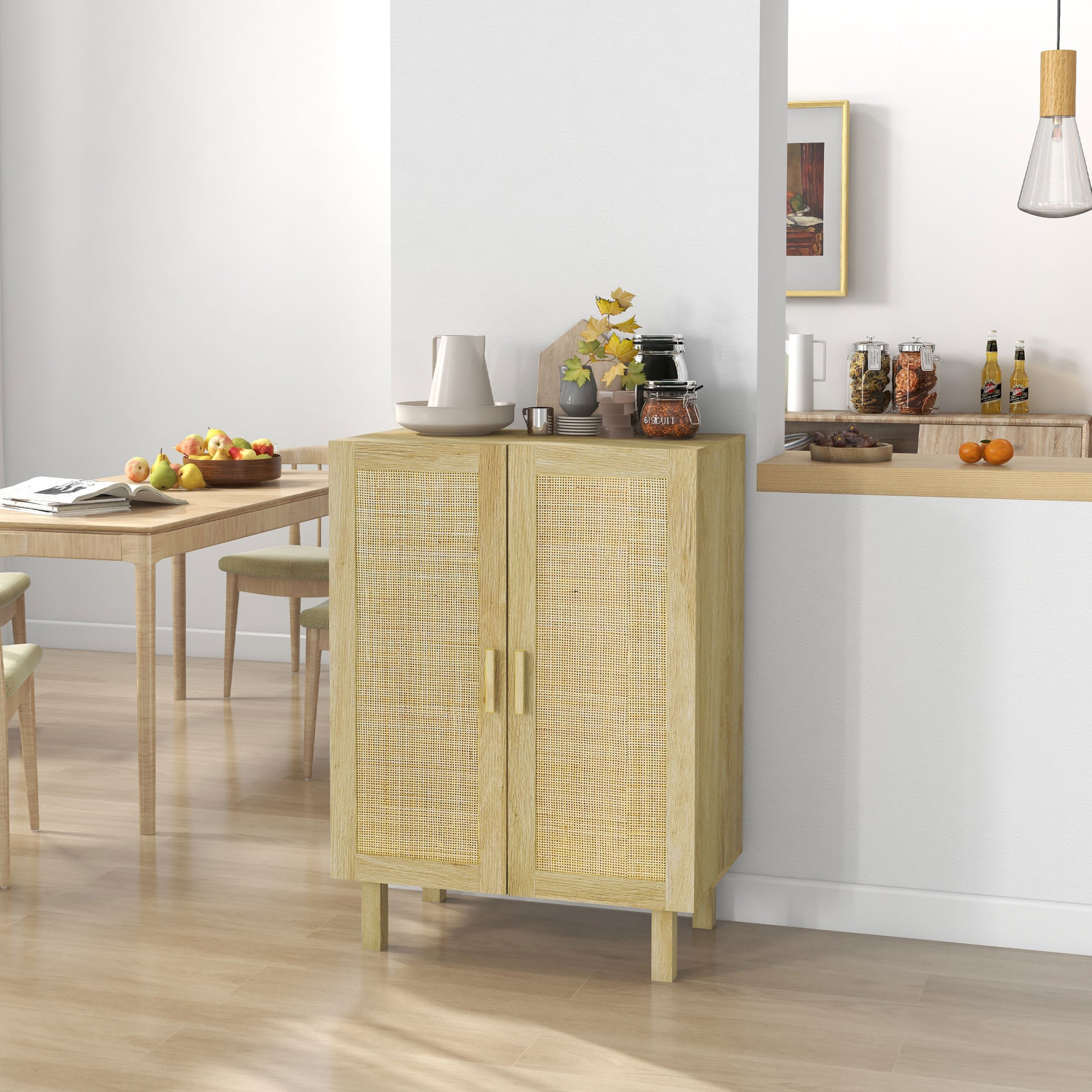 Boho Sideboard Natural with Rattan Doors and Adjustable Shelves