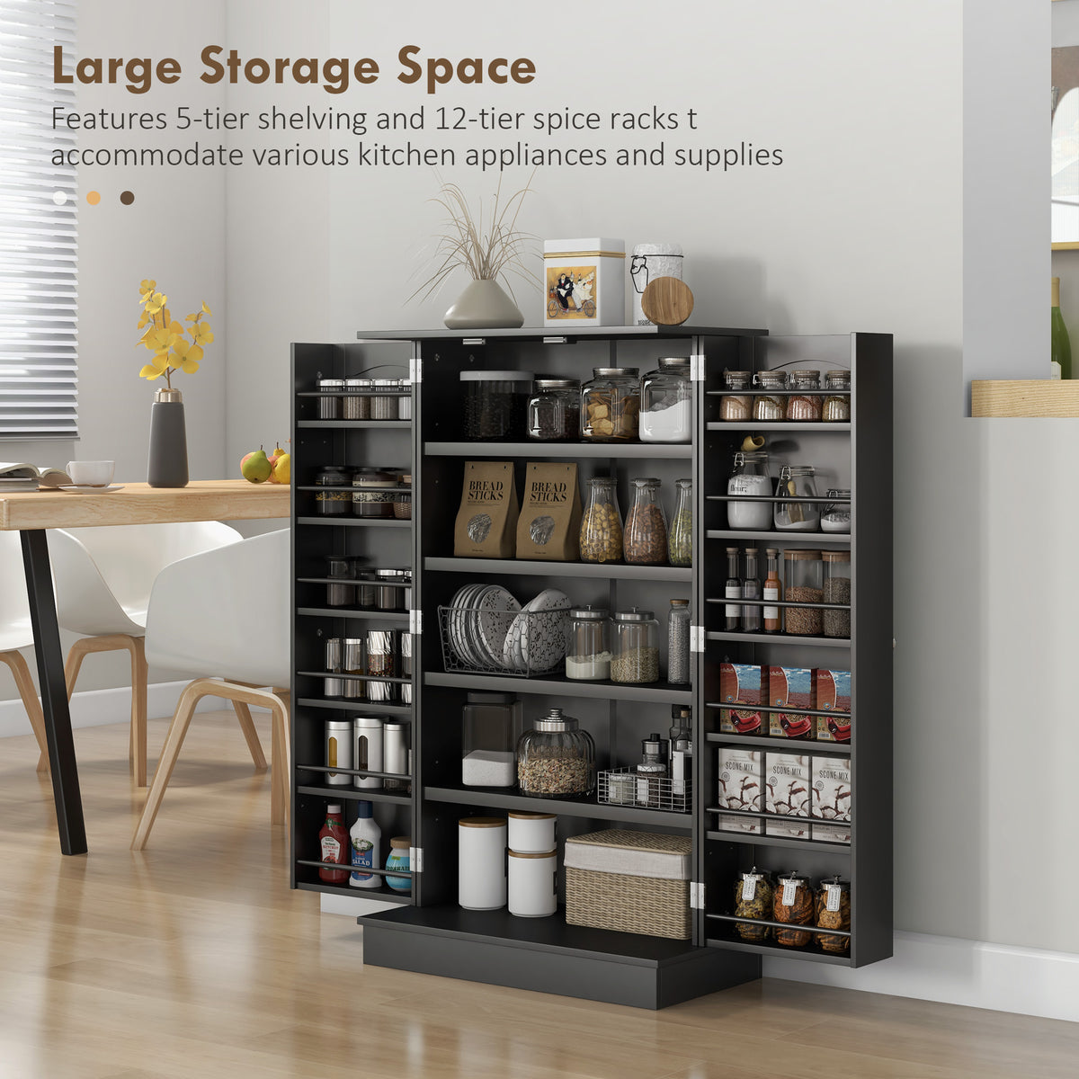 2-Door Kitchen Pantry Cabinet with 5-tier Shelving – 24"W x 41"H