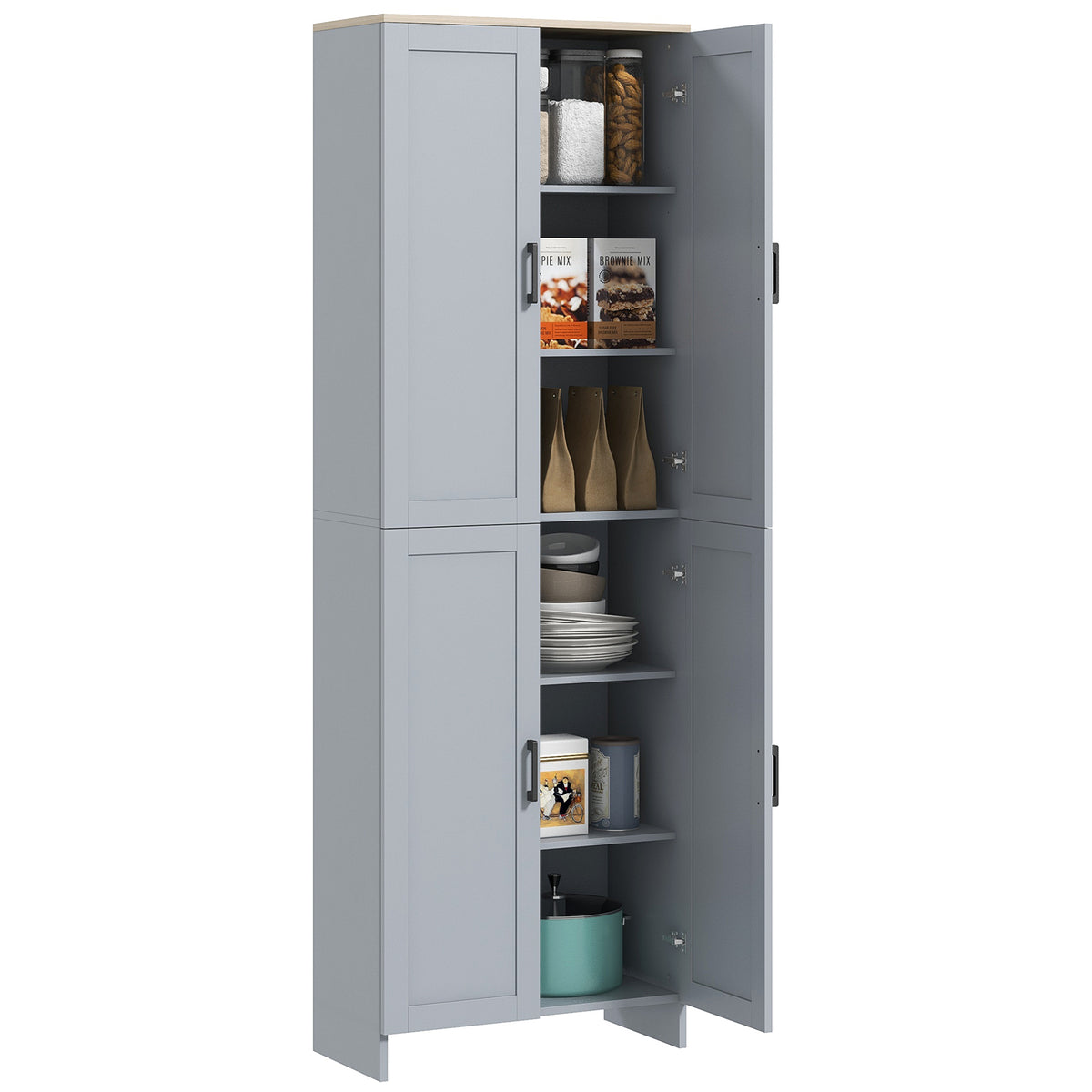 4-Door Kitchen Pantry Cabinet with Adjustable Shelves – 24"W x 67"H