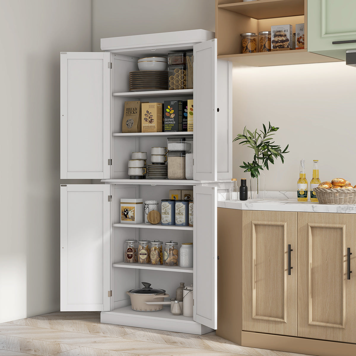 Freestanding Kitchen Pantry Cabinet with 4 Doors – 30"W x 73"H