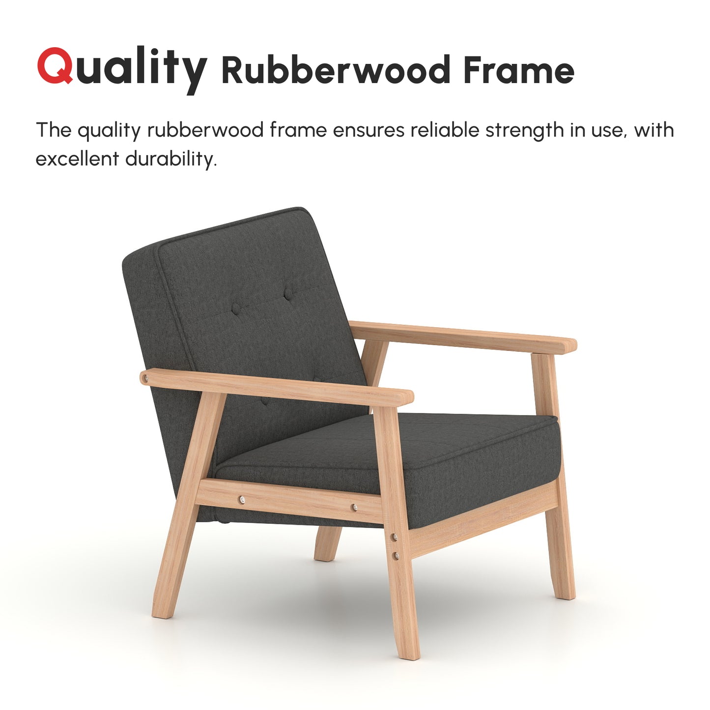 HOMCOM Mid-Century Modern Grey Fabric Tufted Accent Lounge Chair