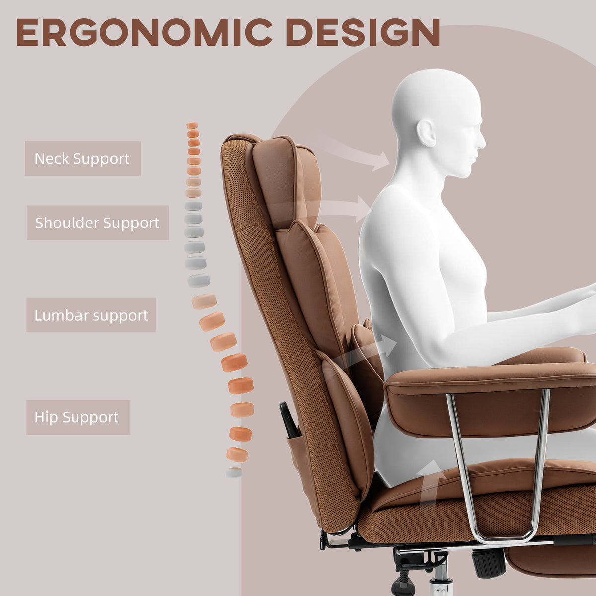 400LBS Massage Office Chair, Executive Office Chair with 6-Point Vibration, Brown
