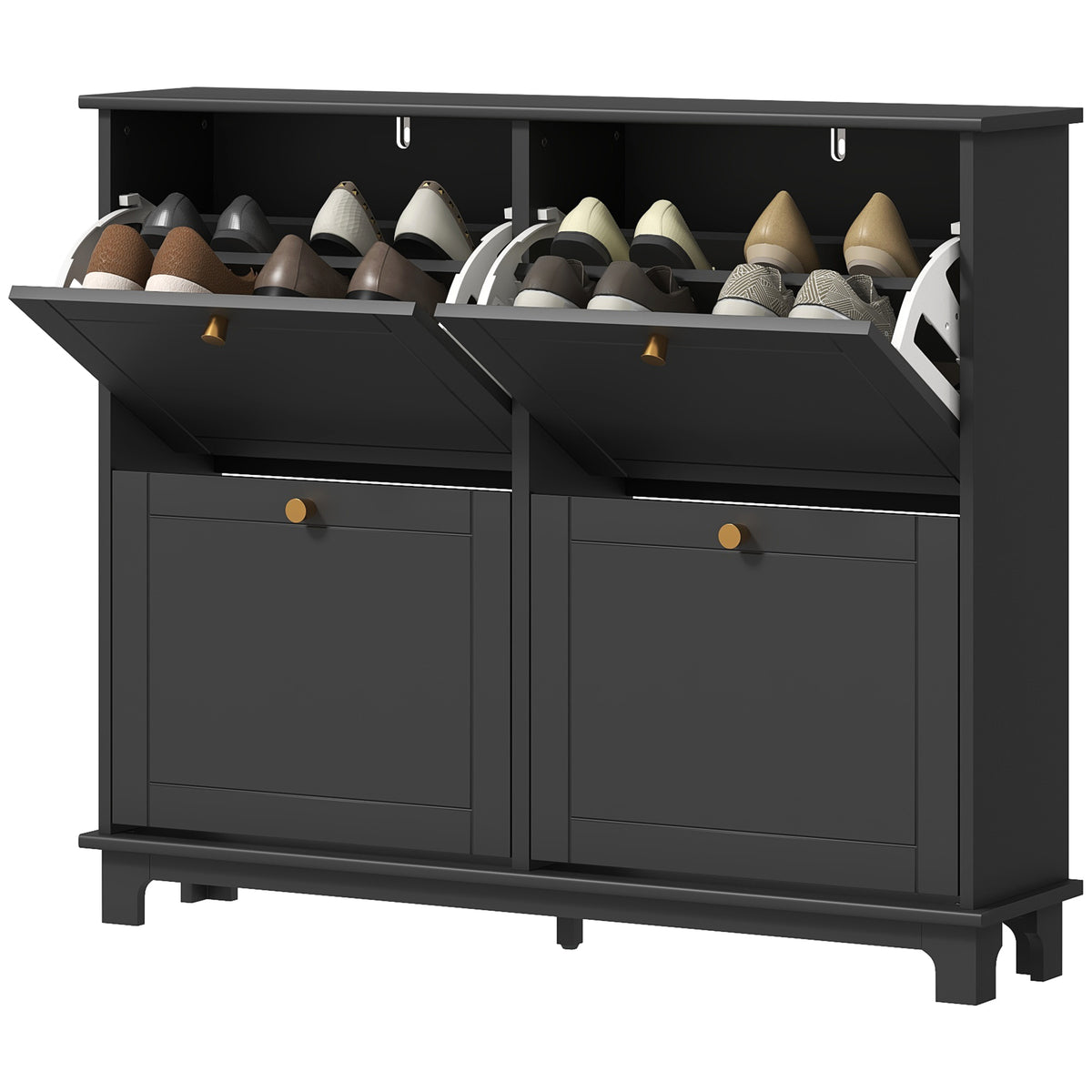 Modern Narrow Shoe Cabinet with 4 Flip Drawers – 47"W x 34"H