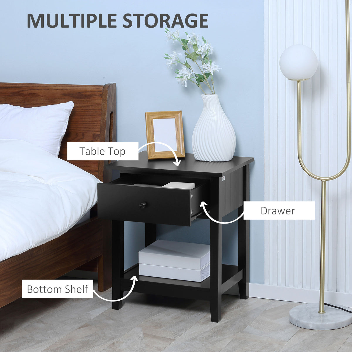 Nightstand with Drawer and Storage Shelf – 20"W x 24"H